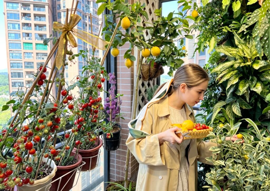 Echo is picking vegetables in the home garden Echo is picking vegetables in the home garden