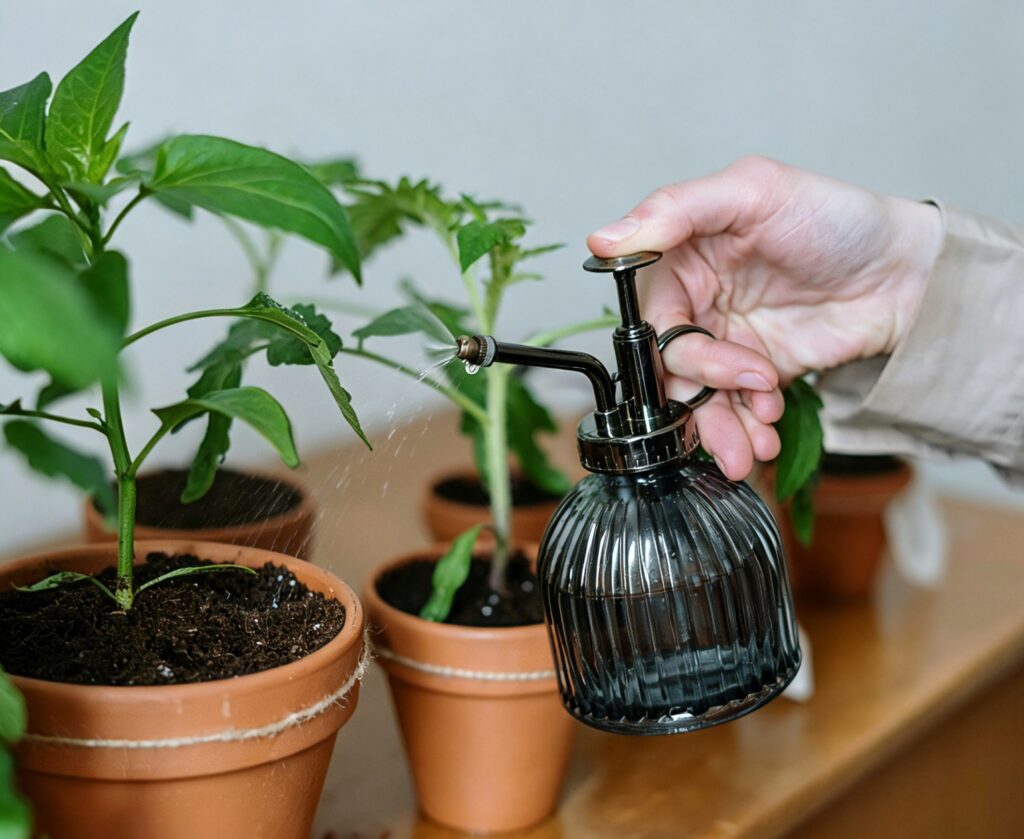 Watering potted vegetables