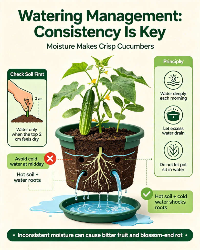 Watering Management:Consistency Is Key,Moisture Makes Crisp Cucumbers