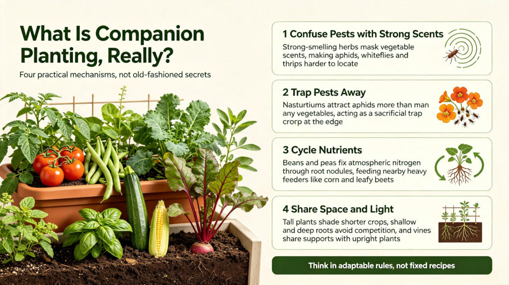 What Is CompanionPlanting, Really?
Four practical mechanisms, not old-fashioned secrets.
