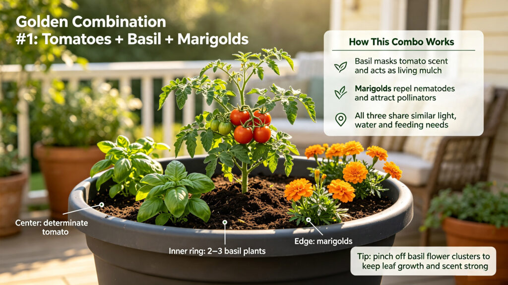 Golden Combination #1: Tomatoes + Basil + Marigolds